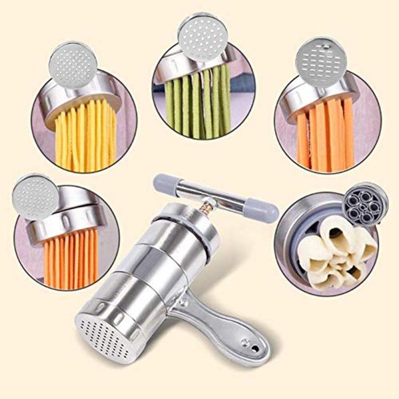 Stainless Steel Manual Noodle Maker Hand Press Pasta Machine For Home Kitchen DIY Fresh Noodle Tool With 2 Or 5 Dies
