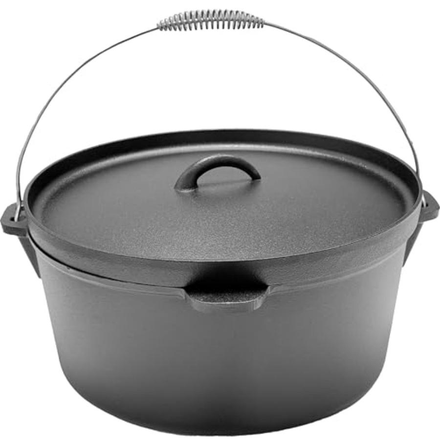 

16QT Cast Iron Dutch Oven with Lip Lid Bail Handle Pre-Seasoned Outdoor Cooking Pot for Roasting Baking Stews Heavy-Duty Campfi чорний