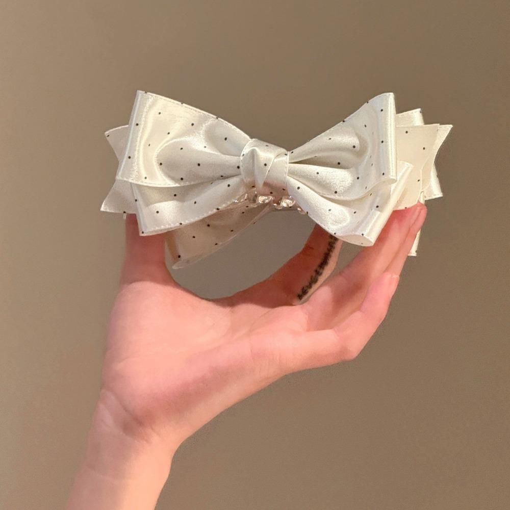 New Bow Banana Clip Satin Material Elegant Vertical Clip Polka Dot Pattern Hair Accessories Hair Styling бежевый
