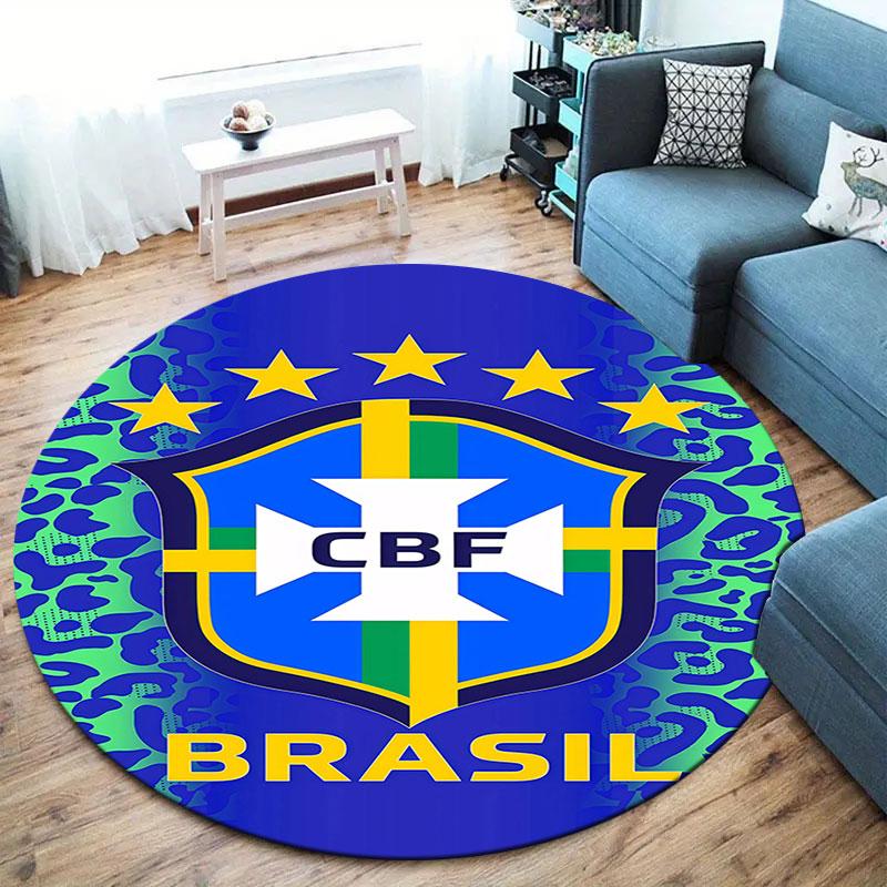 Brazil National Football Team Round Area Rug,Carpet Rug for Living Room Bedroom Sofa Playroom Decor,Non-slip Floor Mat