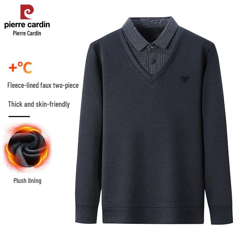 Pierre Cardin Men's Faux Two-Piece Fleece Lined Long Sleeve Polo Shirt