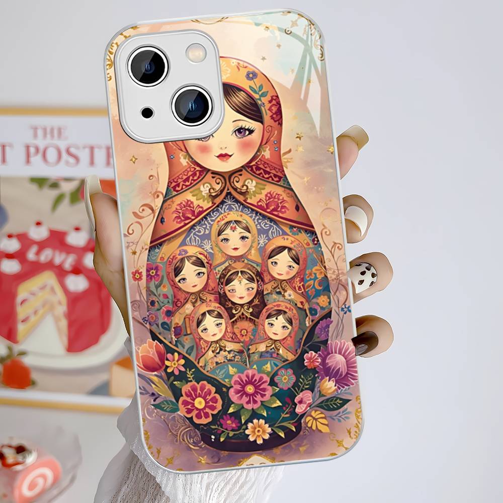 Classic Matryoshka Doll For IPhone 14 13 12 Mini 11 Pro XS Max X XR 14 Plus Tempered Glass Cover