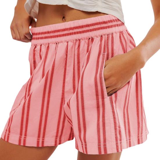 Pantaloncini da Donna a Righe Vita Elastica Vita Media Estivi con Tasche Vestibilità Larga per Vacanze Viaggi Scuola