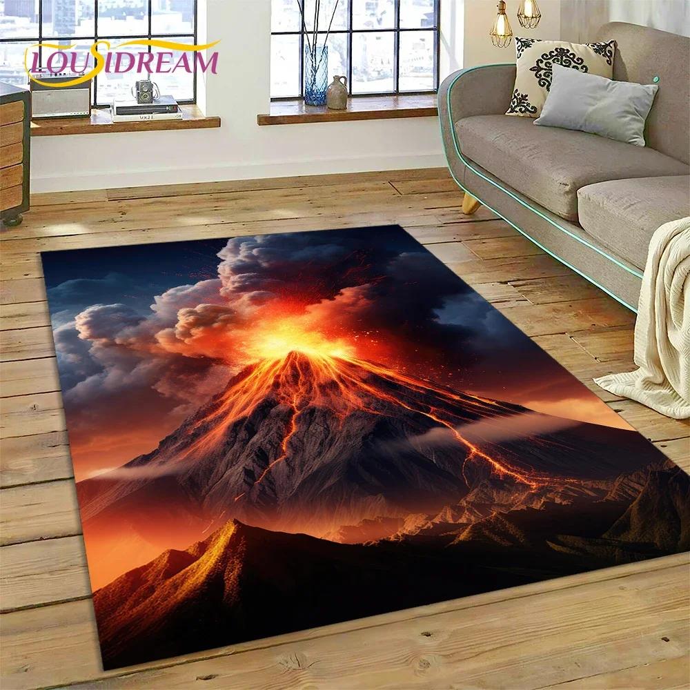 3D Volcano Lava Magma Carpet Rug for Bedroom Living Room Home Sofa Decoration,Children Game Large Decor Floor Mat Non-slip Gift