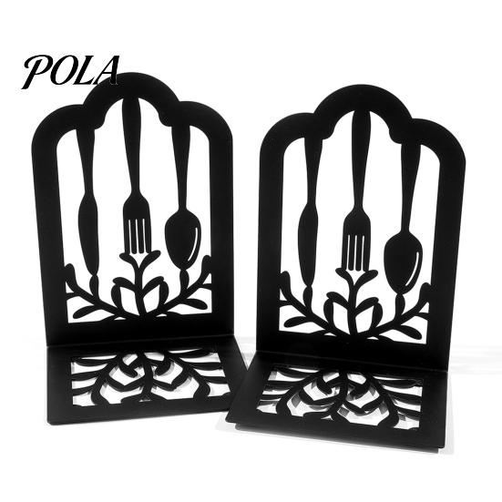 Desktop Decoration Bookends 1 Pair Kitchen Metal Decorative Bookend for Shelves, Heavy Duty Non-Skid Book Holder Stand, Black Support Stopper