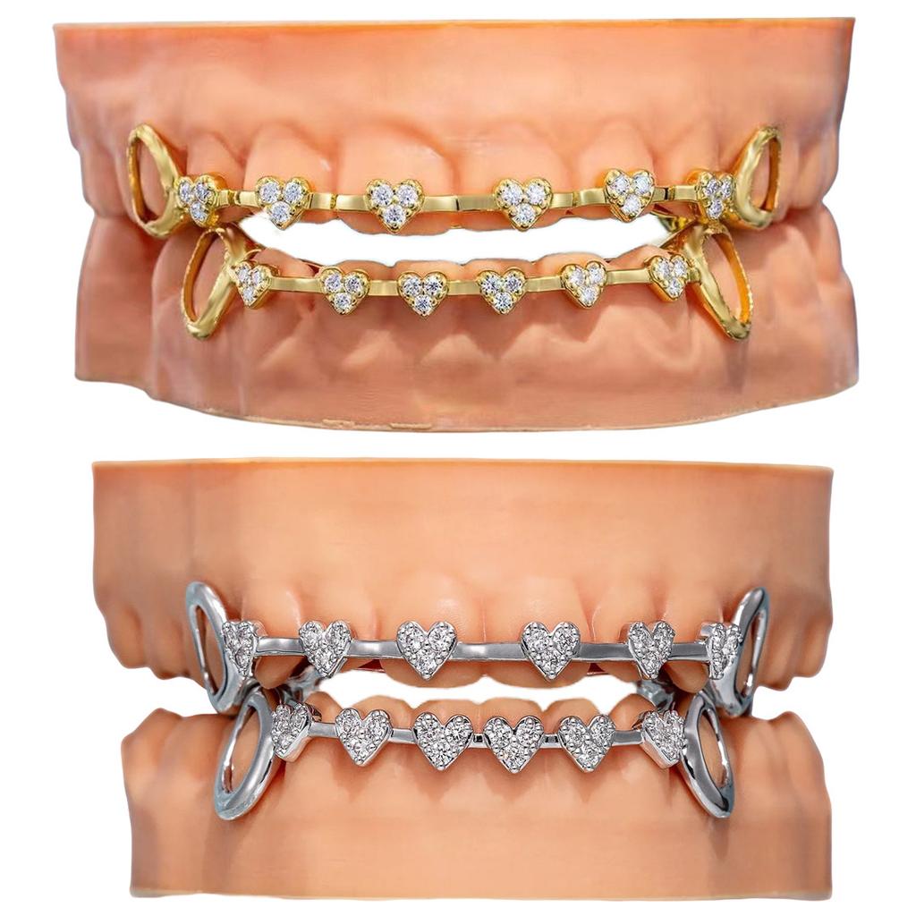 Hip-Hop 8 Teeth Real Gold Plating Braces Micro Inlay Love Diamond Cross-Border Halloween Jewelry