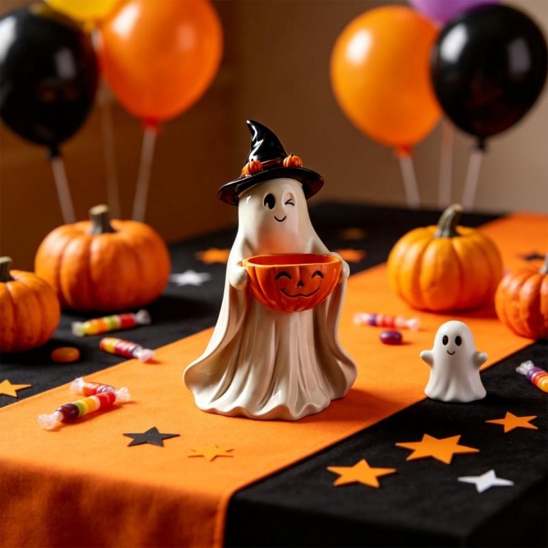 Halloween Tabletop Ghostly Decors With Pumpkin Candy Bowl, Resin Figurine for Entryway Mantels Shelf and Party Table Styling