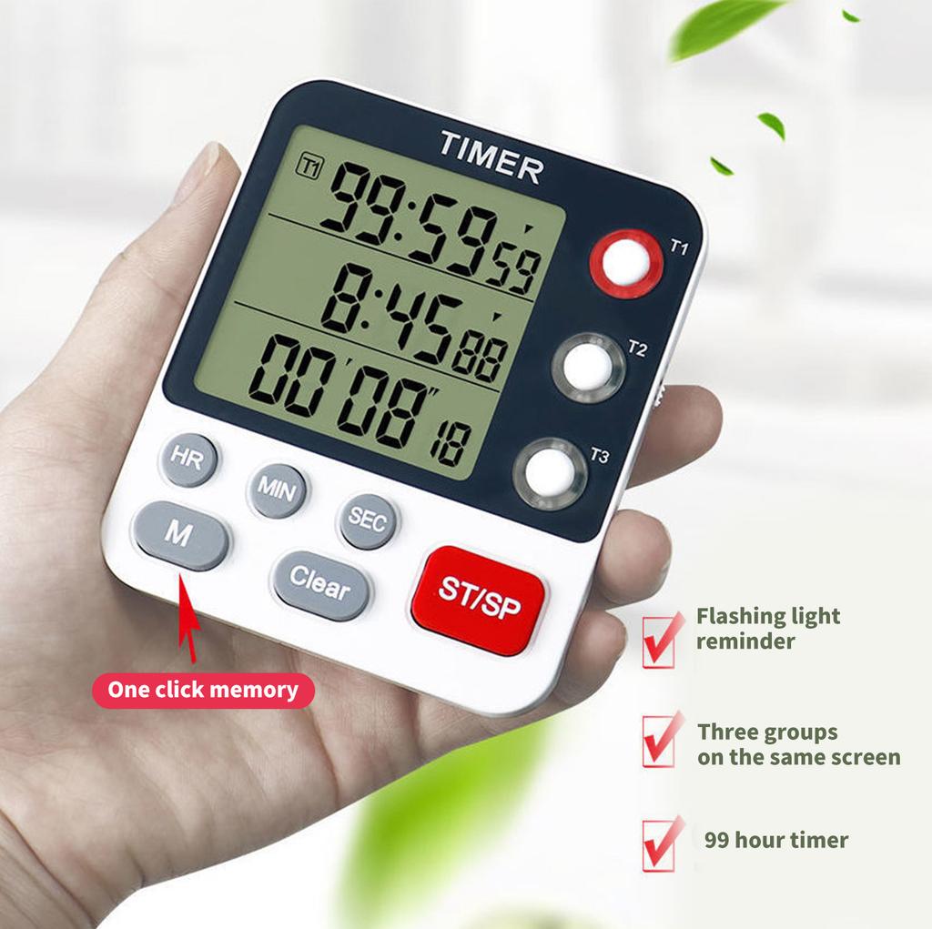3-kanałowy cyfrowy timer wielofunkcyjny 3-kanałowy timer z funkcją pamięci przenośny do kuchni, laboratorium i sportu