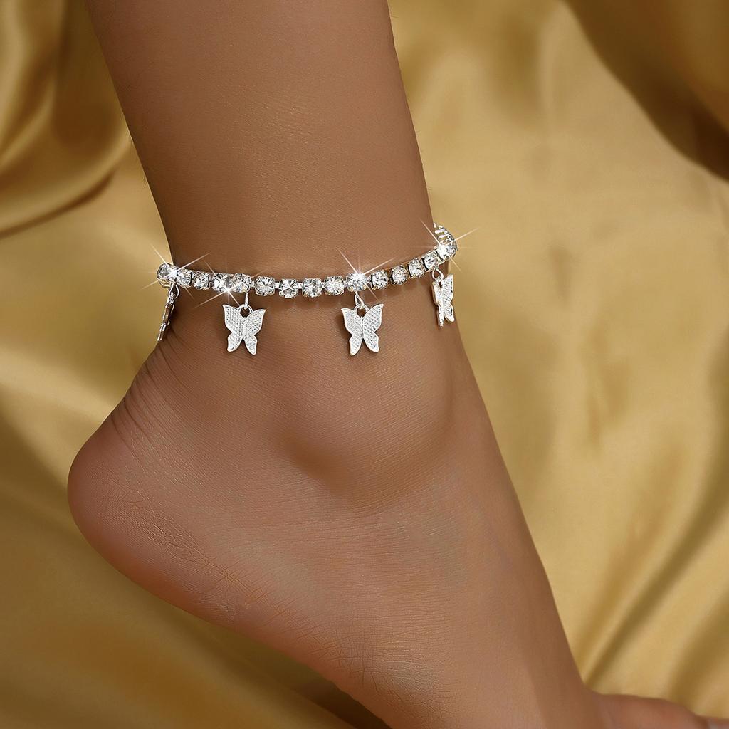 Creative Rhinestone Small Butterfly Anklet, Simple Temperament Claw Chain Fringed Foot Decoration Fashionable Beach Jewelry