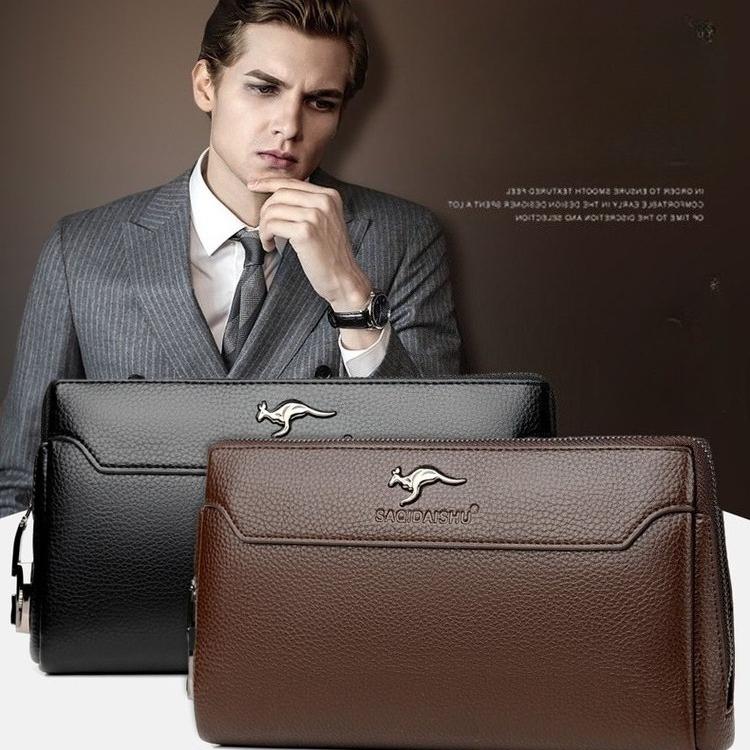 Men's Lychee Pattern Business Clutch Bag with Lock Anti-theft Bag