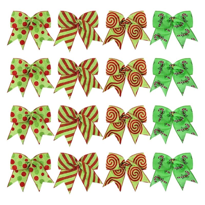 

16Pieces Shimmering Christmas Bowknot Ornament Shatterproof Polyester Ribbon Hanging Decors For Tree Gift Wrapping Celebration 1