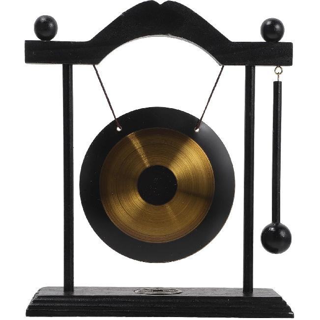 HOMSFOU 1 Set Gong with Stand and Mallet Feng Shui Brass Gong Chinese Gong Desktop Vintage Chimes Asian Gong Bell Chinese Traditional Desk Bell