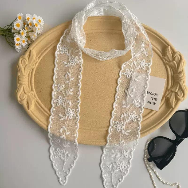Embroidered Lace Hair Scarf Breathable Sheer Fabric Delicate Floral Pattern for Hair Styling Party Holiday Casual Wear