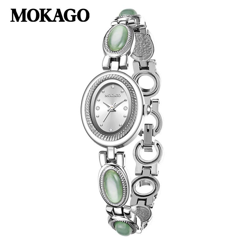 Mokaga Vintage Women's Quartz Watch - High Retro Tiger Eye Chalcedony with Light Luxury Waterproof Design