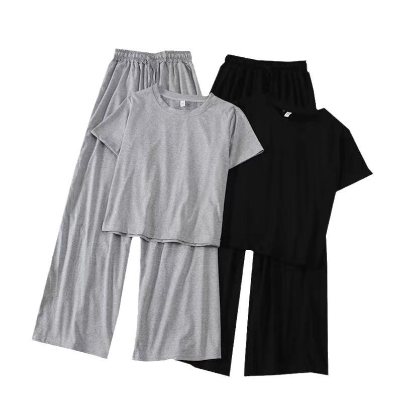 Women's 2025 Korean Style Casual Summer Sportswear Set: Short Sleeves & Wide-Leg Pants Two-Piece
