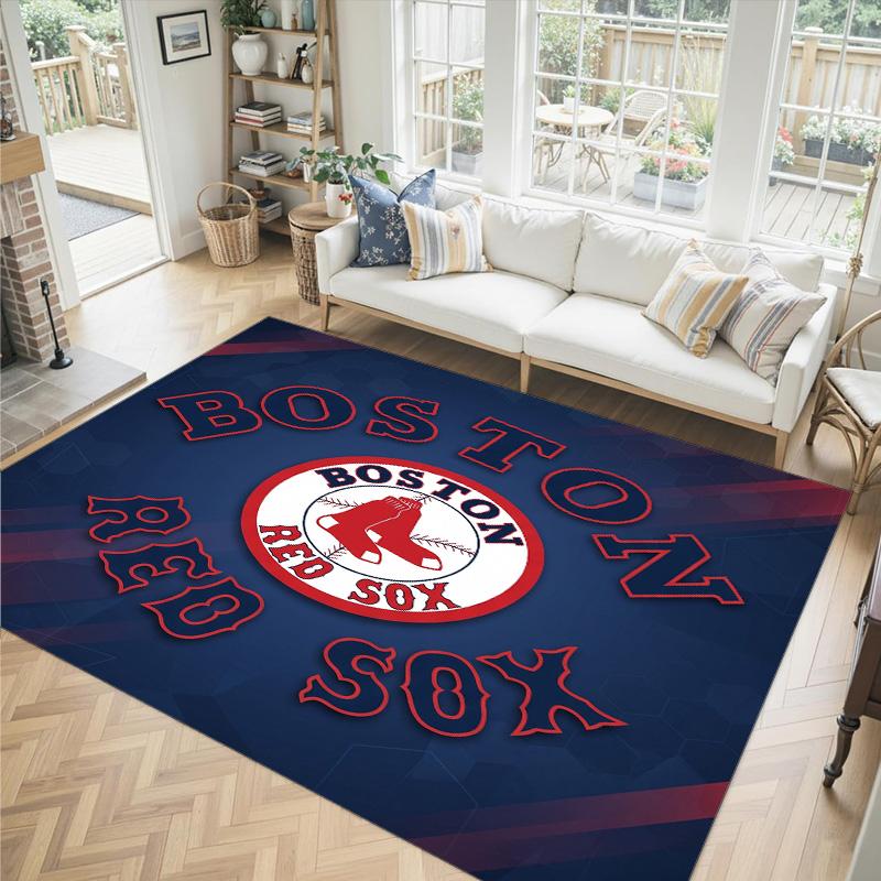 Boston Red Sox Design Kristall Samt Teppich Gemütlich Kein?Rutschfester Teppich mit Aufdruck für Schlafzimmer Wohnzimmer Eingang