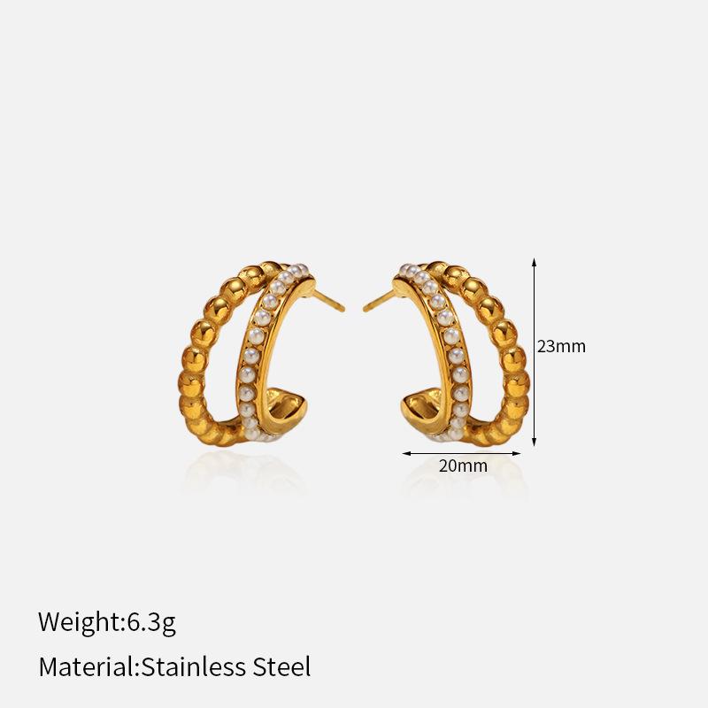 Chenhe Stainless Steel Stud Earrings Light Luxury Jewelry Women's High-end Sense Niche Design Sense Diamond-set C-shaped Earrings Titanium Steel Earri