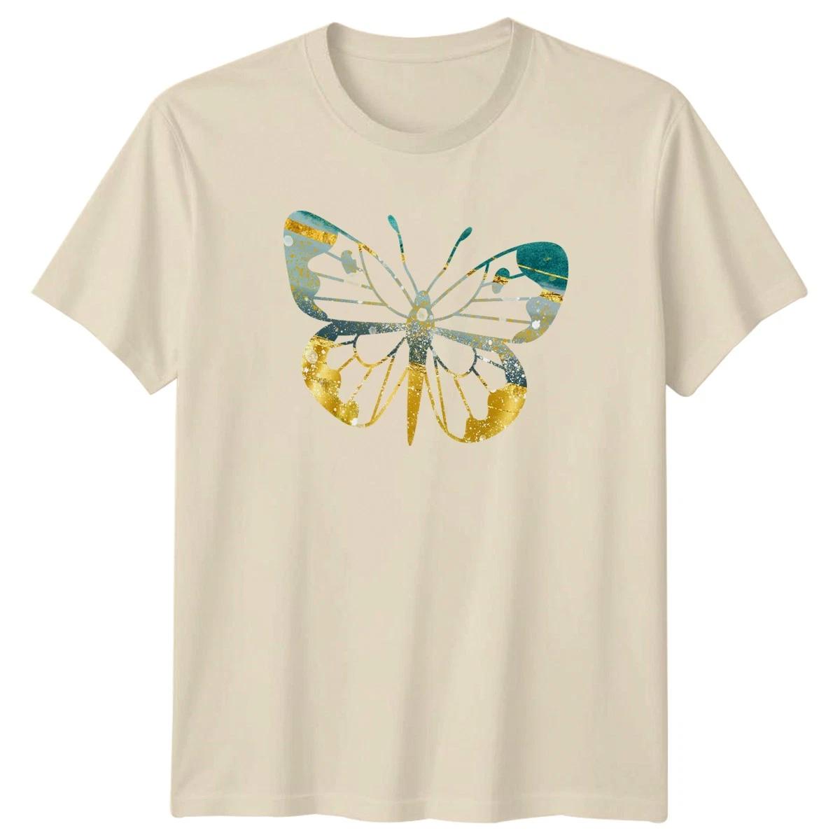 Abstract Gold Butterfly Art T-Shirt Gold Foil Style Butterfly Nature Birthday XL