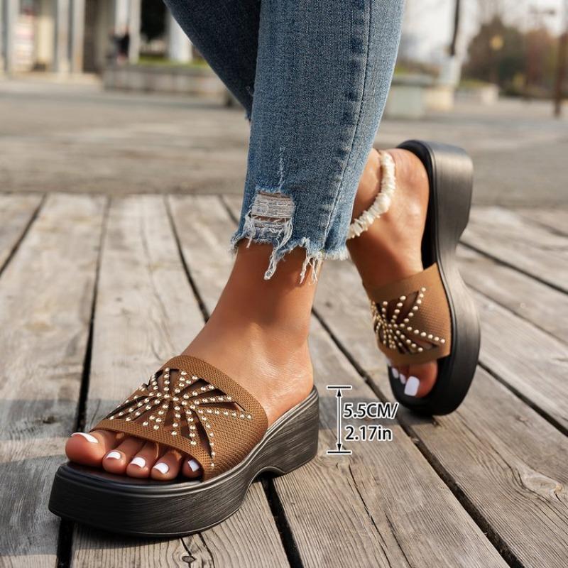 Wedge Heel Height-increasing Shoes One-shoulder Slippers Fish-mouth Beach Slippers Casual Sandals