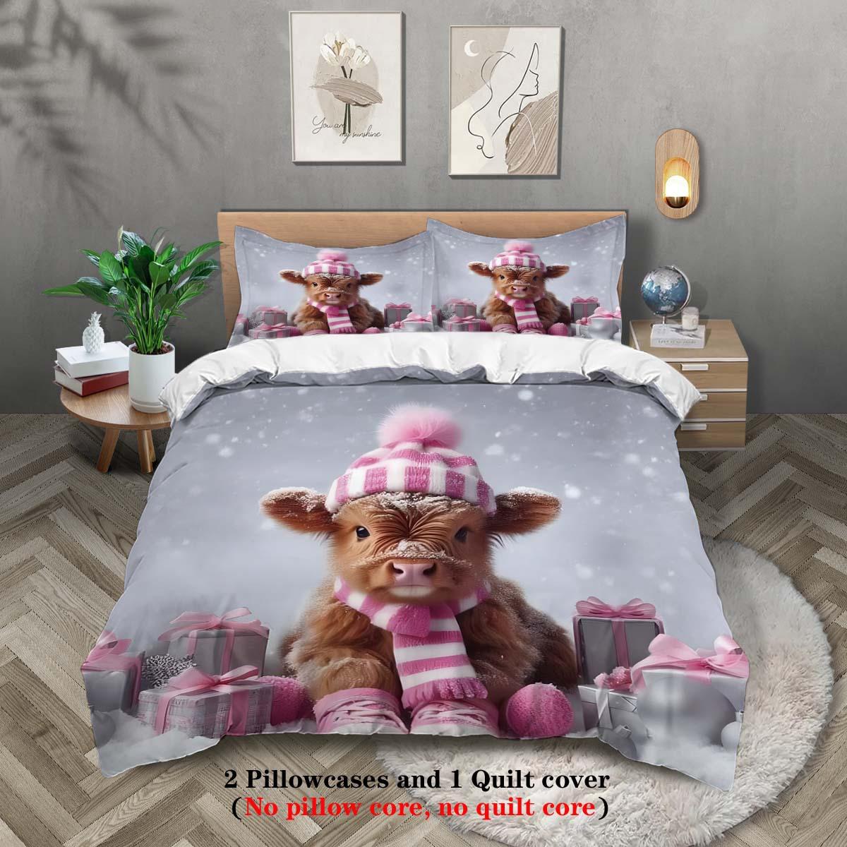 

Рождественский теленок Цифровая печать Полиэстер Комплект из трех предметов Пододеяльник Постельное белье Пододеяльник Наволочка Распределение 135x200cm