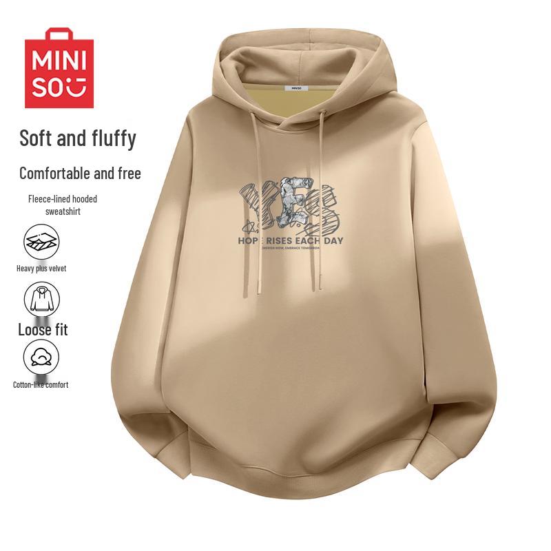 MINISO Men's American Retro Heavyweight Fleece Lined Hooded Sweatshirt