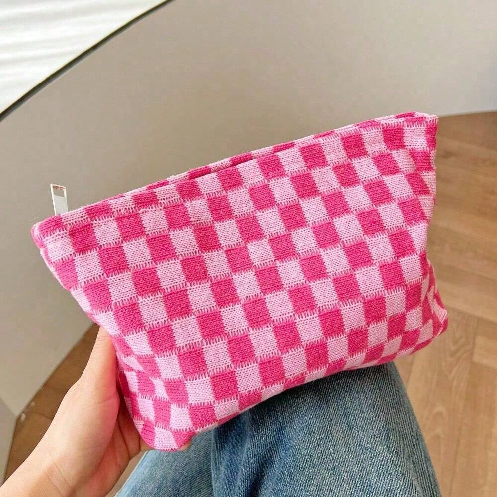 

1Pc Makeup Bag Checker Cosmetic Bag Chessboard Grid Pink, Green Women Bags For Make Up Blue, Black Small Bag Storage Makeup Case Pink and White разноцветный