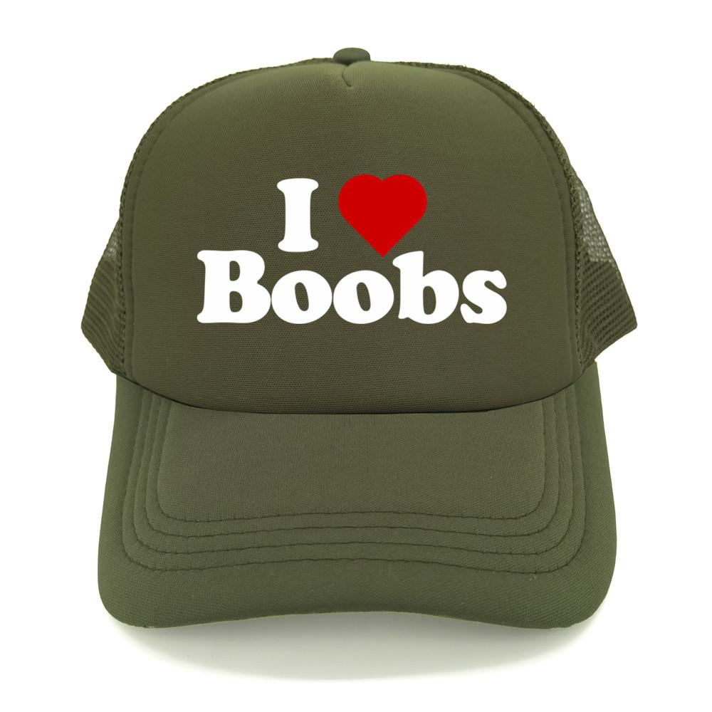 Funny I Love Heart Boobs Boobies Baseball Caps Summer Men Mesh Net Hat Joke Gifts Trucker Cap Outdoor Mesh Net Caps MZ079