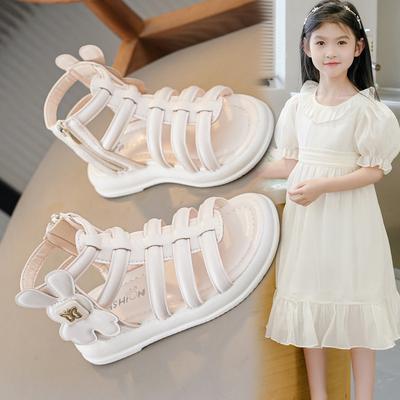 Girls Sandals Gladiator Sweet Ins Trendy Kids Beach Shoes Non-slip 2025 Summer New Girls Roman Shoes Princess Style Side Zipper