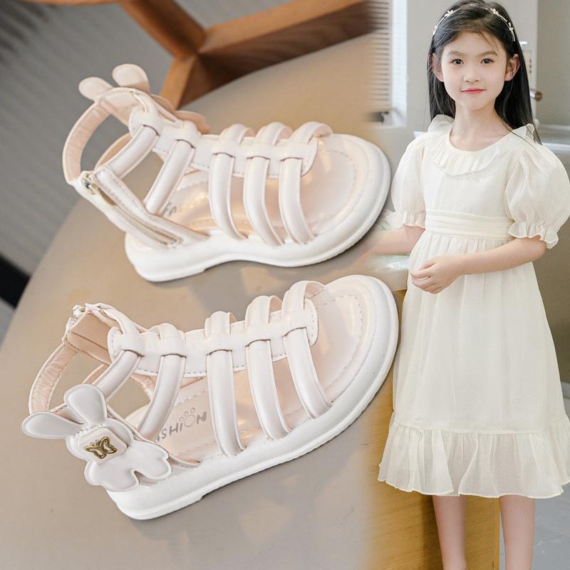 Mädchen Sandalen Gladiator Süß Ins Trendy Kinder Strandschuhe Rutschfest 2025 Sommer Neu Mädchen Römerschuhe Prinzessin Stil Seitenreißverschluss 29