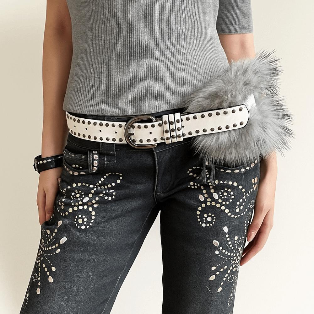Western Style Y2K Waistband Faux Fur Plush Belt Personality Leather Fur Belt  Daily