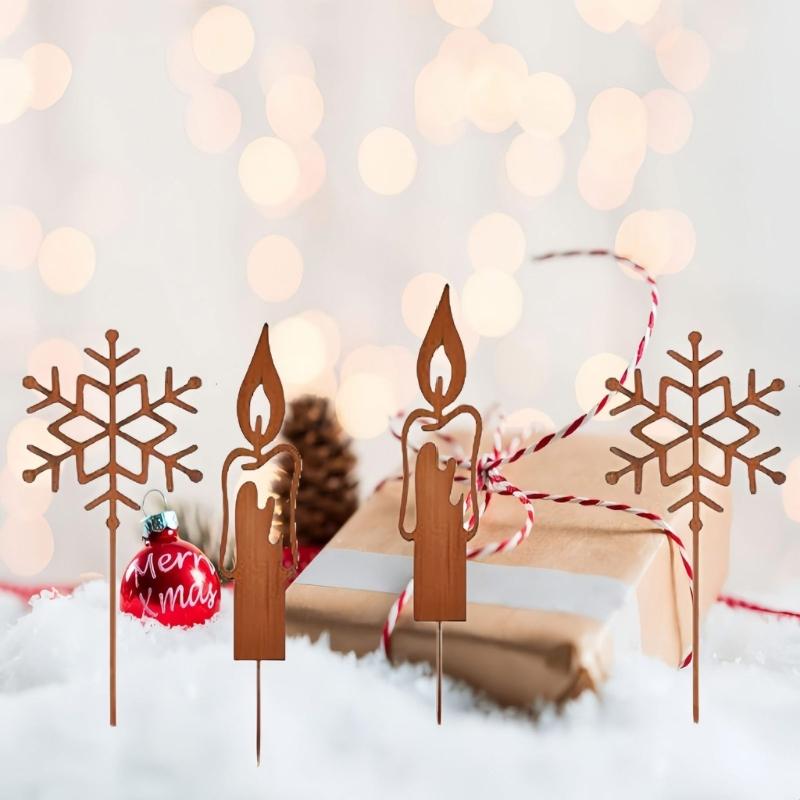 Metal Christmas Garden Decoration Stakes for Plant Pots Yard Decors Yard Stakes Christmas Decors for Garden Yard Lawn