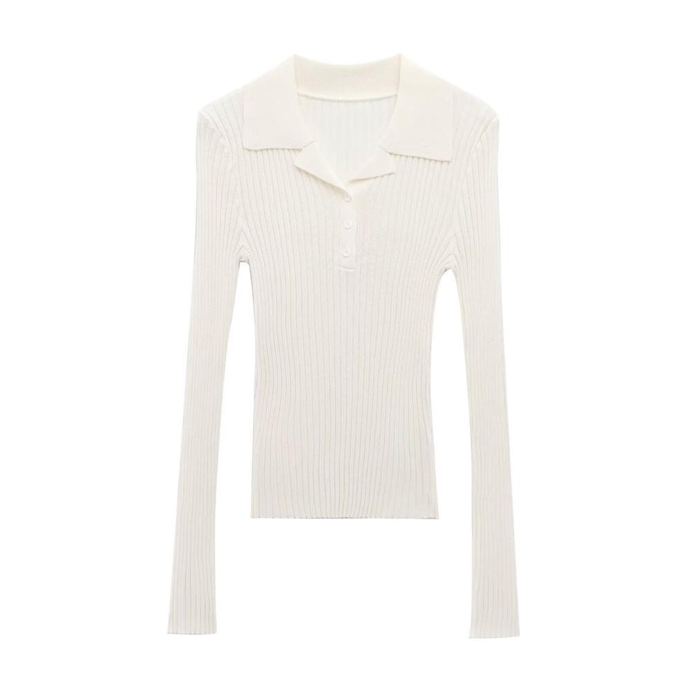 Spring/Summer 2025 Women's Slim Fit Ribbed Knit Polo Shirt