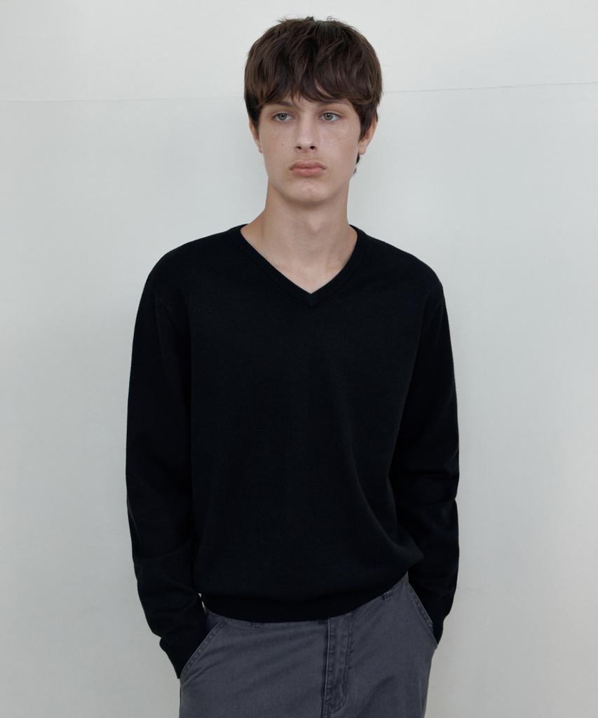 WEDNESDAY OASIS Washable Soft V-Neck Knit_Black(Wcb6Kn104)