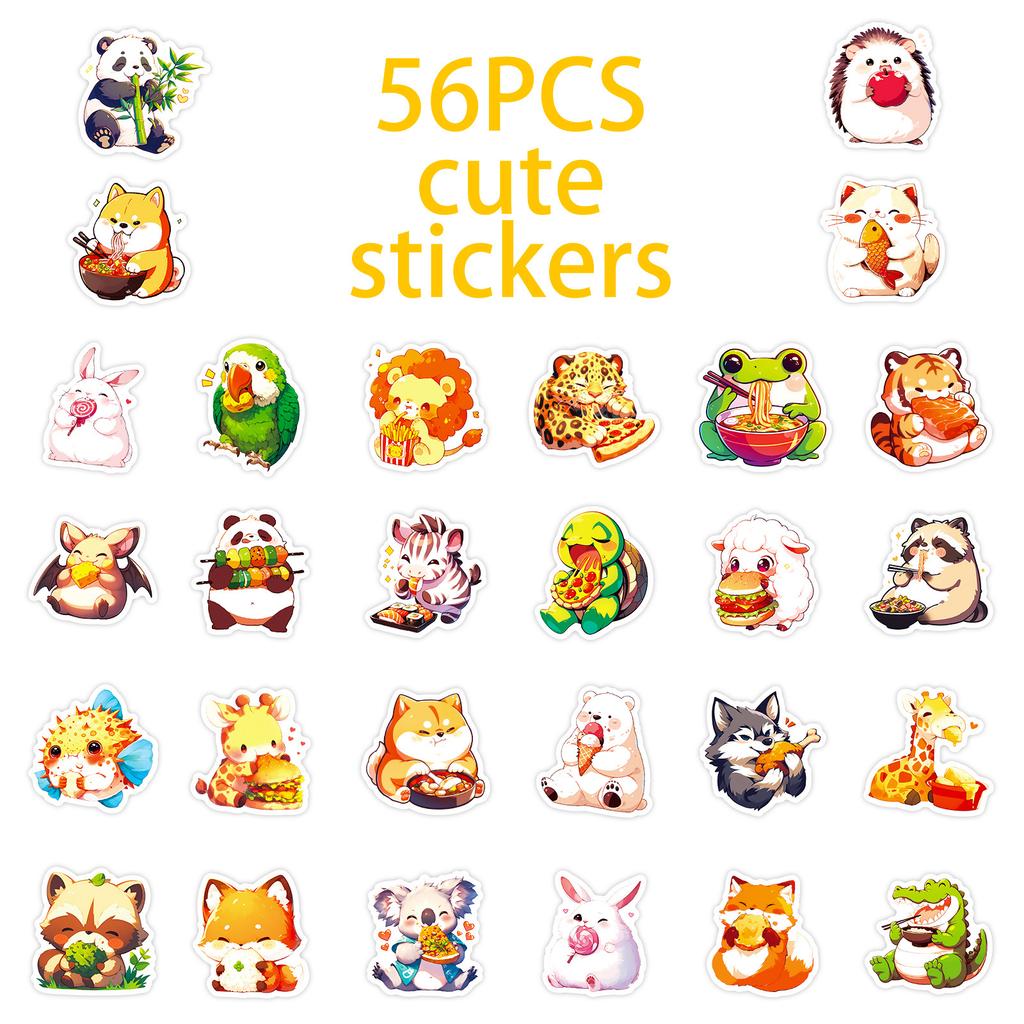 56 Gluttonous Animal Graffiti Stickers Chubby Little Animals Eat Cute Cartoon Decorative Stickers