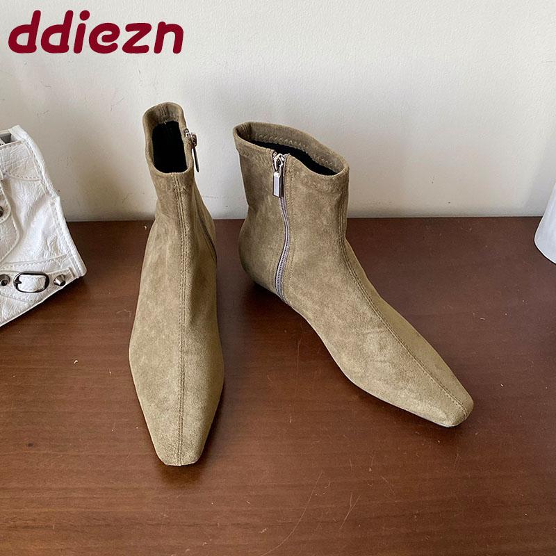 Fashion Fashion Flock Women Flats Ankle Modern Boots Shoes Female Pointed Toe Footwear Stretch Ladies Short Boots Zippers Shoes