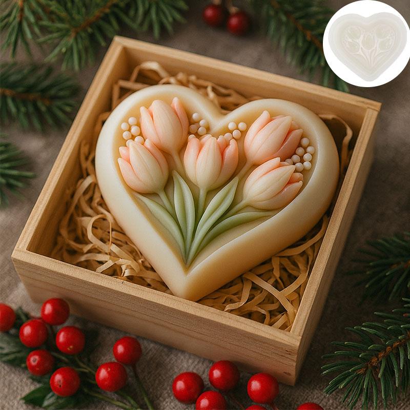 1PC 3D Heart-shaped Tulip Silicone Mold with Clear Texture, Easy To Clean and Demould, for Handmade DIY Soap Decoration Ornaments Va