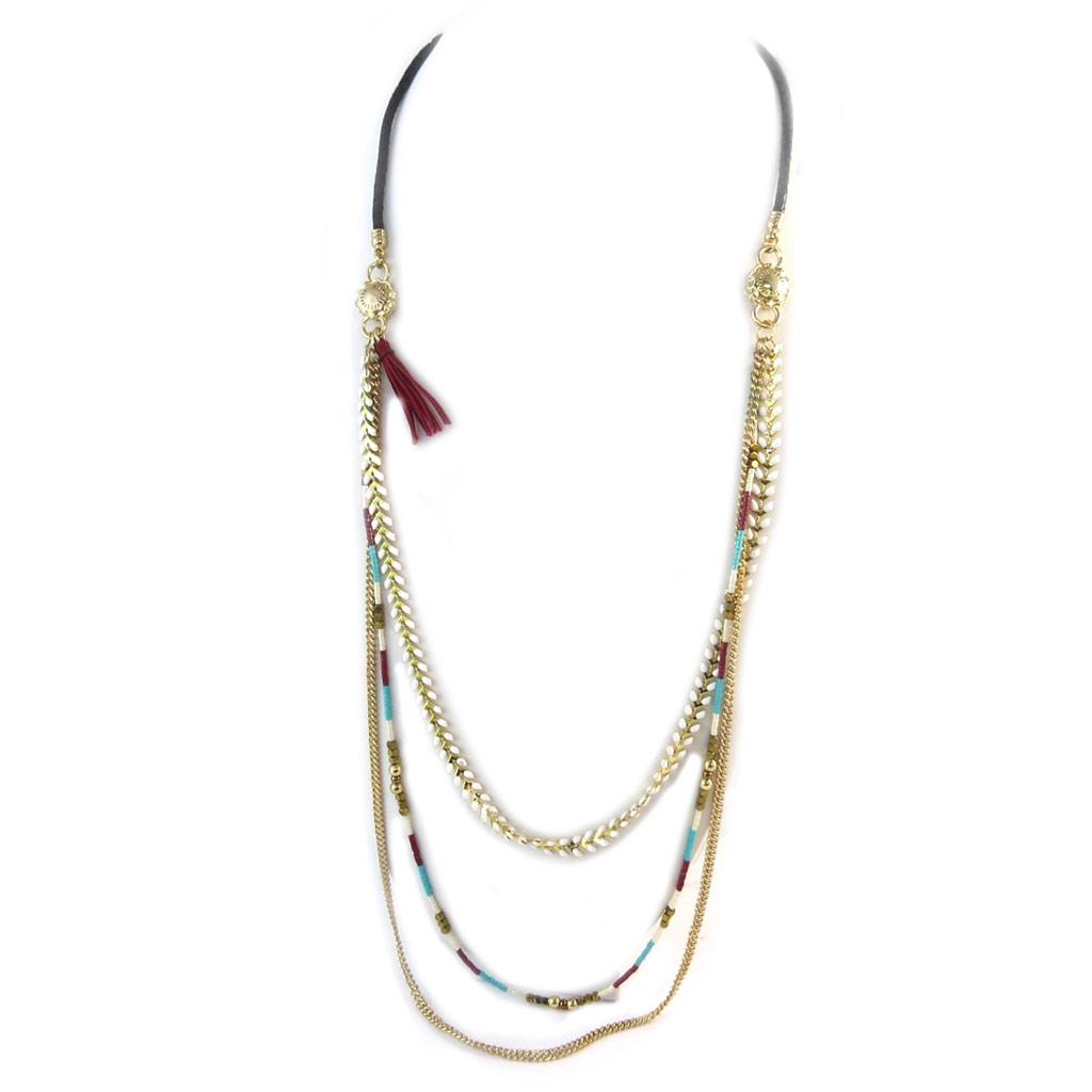 Les Trésors De Lily [P1736] - Artisanal 'Azuni' Multicolored Gold Long Necklace (handmade)