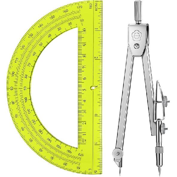 Drawing Compass and 6 Inch Protractor, Student Geometry Math Set