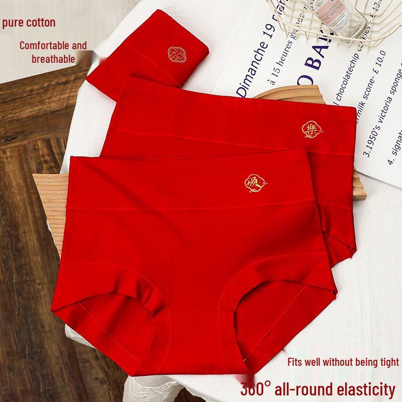 Year of the Rat High-Waisted Women's Plus Size Red Cotton Underwear