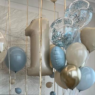 12pcs Vintage Beige Blue Balloon Set 32inch Foil Number Balloon For Kids Happy Birthday Party Decorations DIY Gifts Supplies