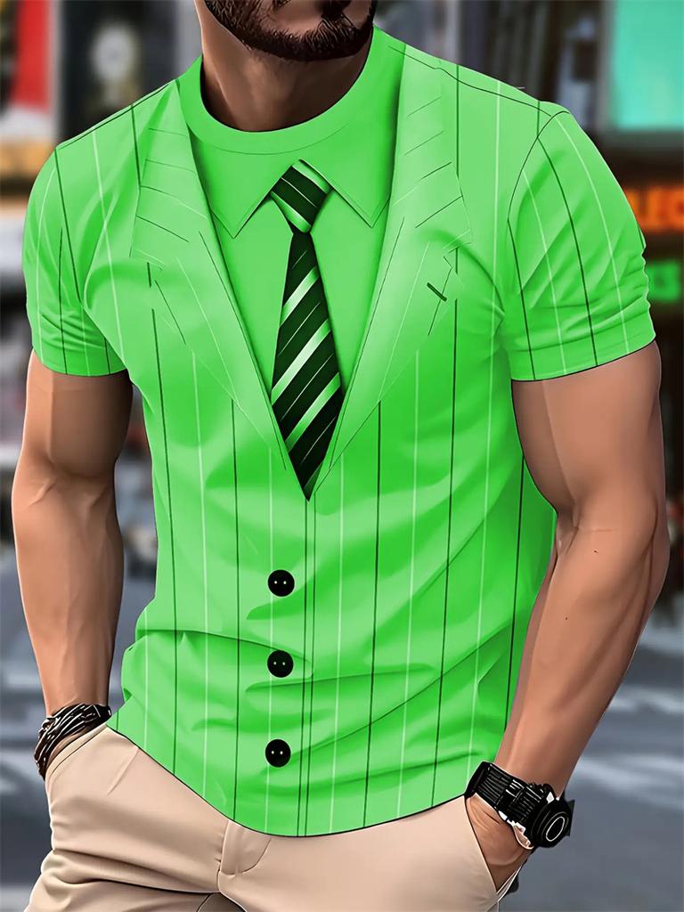 Men's 3D Fake Suit Print T Shirt With Pinstripe Blazer, Shirt And Tie Design Casual Funny Men Women Business T-shirt Clothing