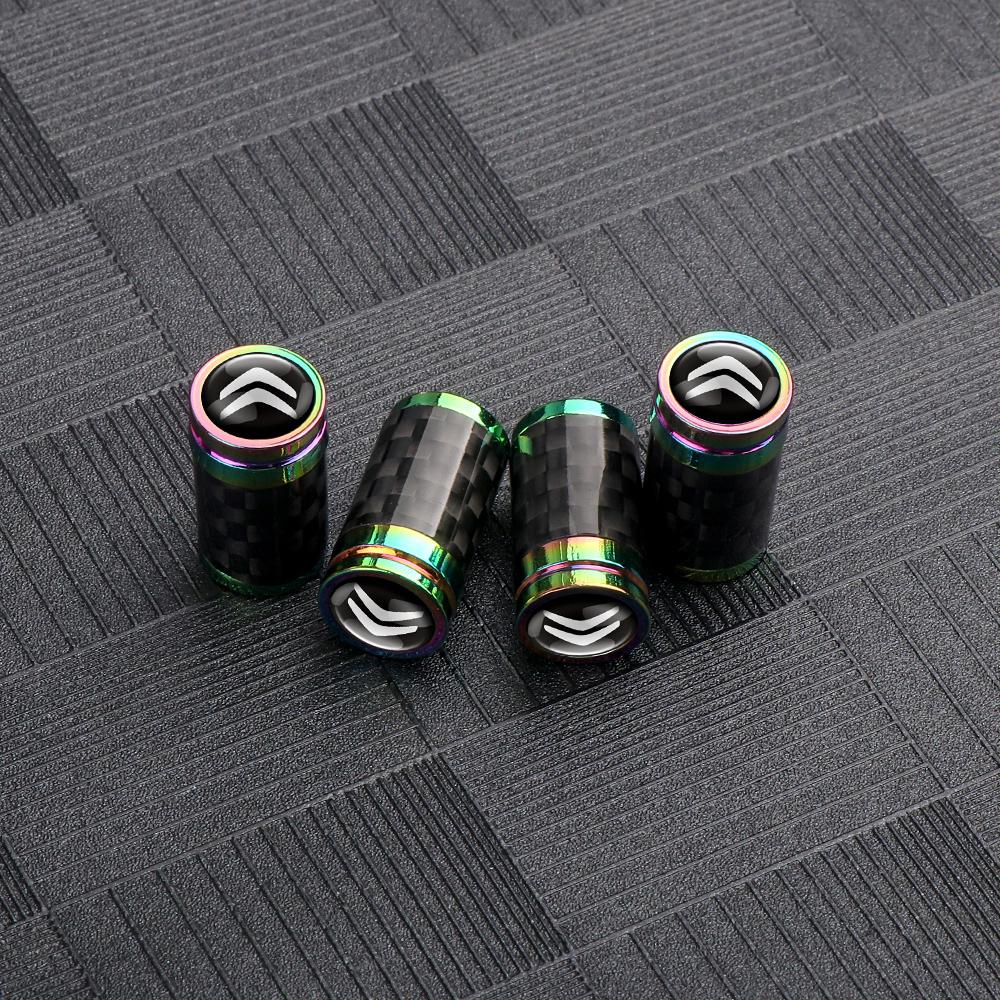 YGHCT1 4pcs Car Carbon Fiber Pattern Tire Valve Dust Cover For Citroen Berlingo C3 Aircross C4 C6 C5 Wheels Valve Caps Car Accessories