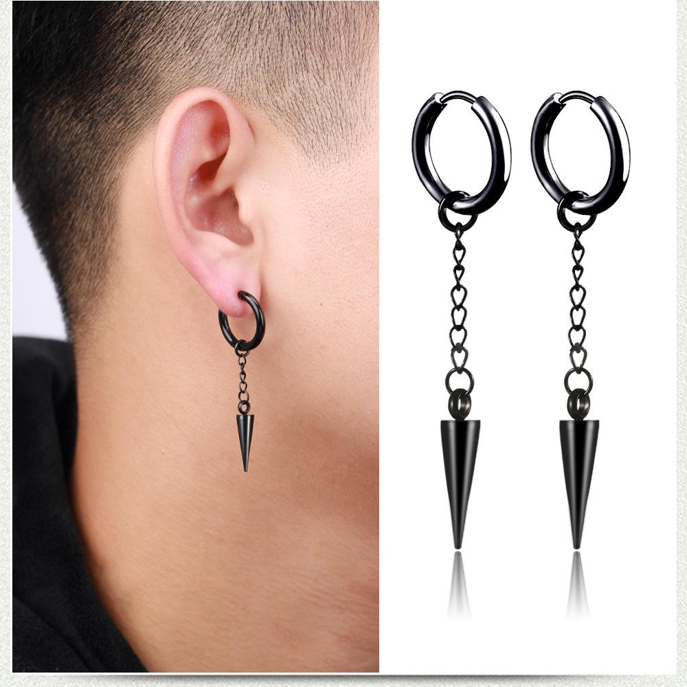 Bao Shalina Korean Trendy Tassel Chain Titanium Steel Clip-On Earrings for Men