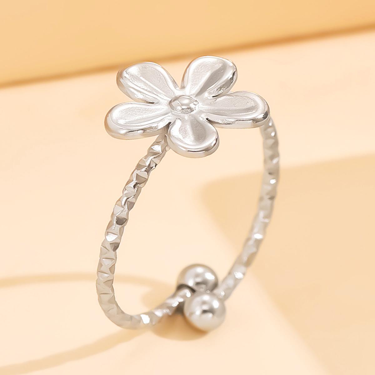 18K Gold Vacuum Plated Stainless Steel Adjustable Flower Ring