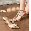 Fashion 2025 New Silver Chain Stiletto Heels Rhinestone Sandals Women Summer Dress Sandals for Women