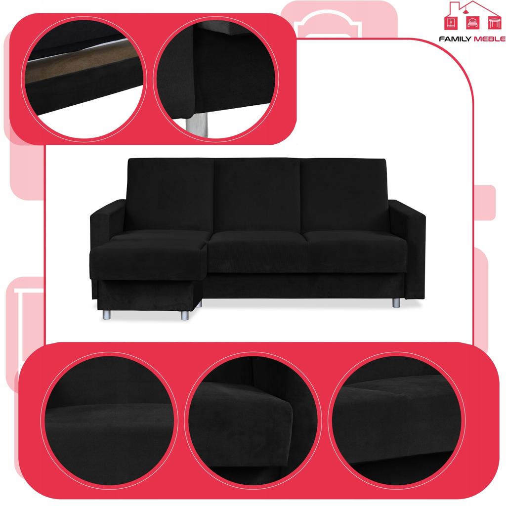 Sofa Corner Sofa Alicja with Pouf Sofa Sofa Bed Family Meble Black