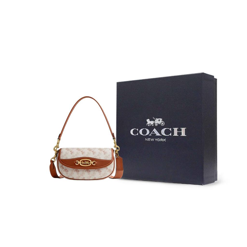 Coach Harley 23 Classic Logo Saddle Bag Women Shoulder Bag Chalk Polished-Amber CR511-B4TXF