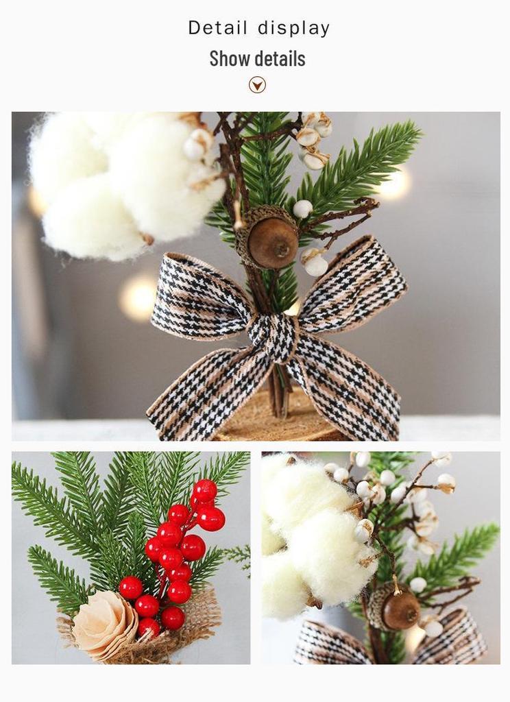 25cm Mini Christmas Tree with Pine Needles, Red Berries, and Acorns for Desktop or Window Decoration
