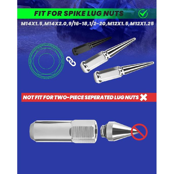 Spike Lug Nuts Socket Key, Stripped Lugnut Remover, 19Mm Hex Universal Drive Spike Lugnuts Socket Tool With 5" Tall, Compatible With