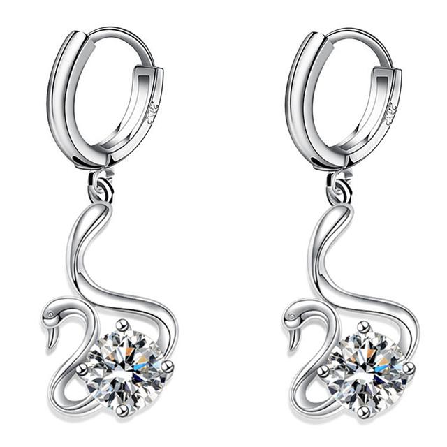 

Посеребренные женские серьги 925 пробы с милым кулоном в форме гуся, многоцветные серьги с цирконом для женщин и девочек, ювелирные изделия, подарки белый